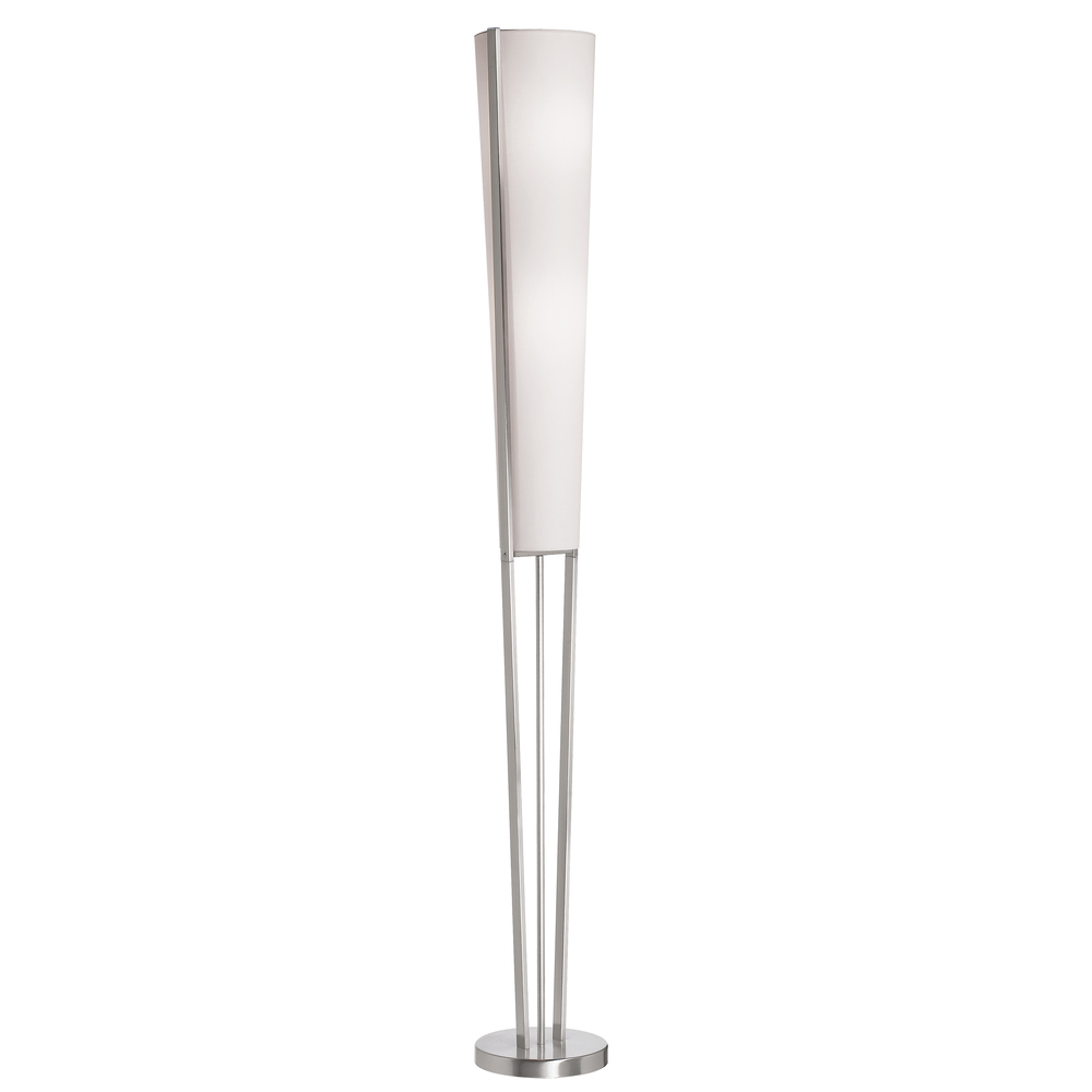 2 Light Floor Lamp, Satin Chrome, White Linen Fabric 790