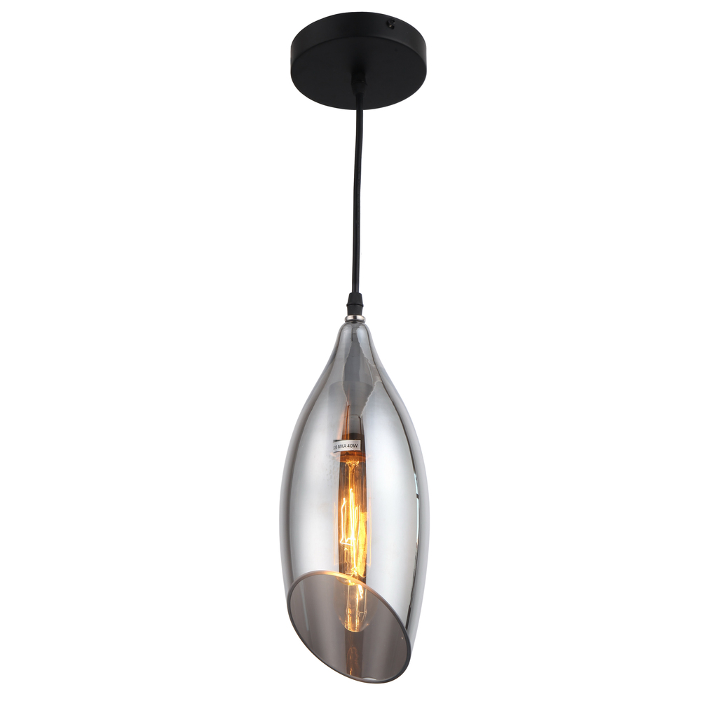 1LT Incandescent Pendant, Blk Finish w/Smoke Glass