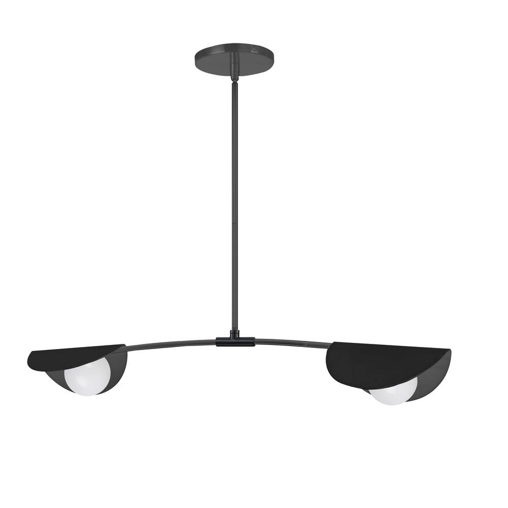 2 Light Halogen Horizontal Pendant Matte Black with White Glass