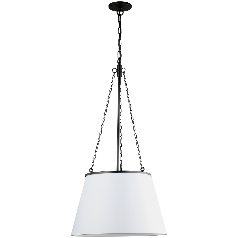 1 Light Incandescent Pendant, Matte Black w/ White Shade