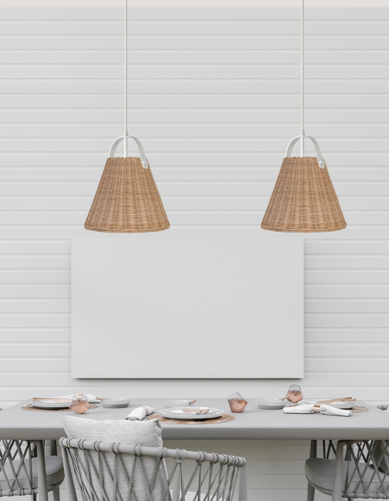 1 Light Incandescent Pendant Matte White with Wicker Shade