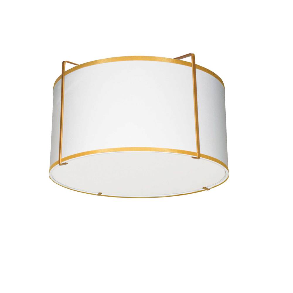 2 Light Flush Mount Drum Gold/White Shade w/ White Fabric Diffuser