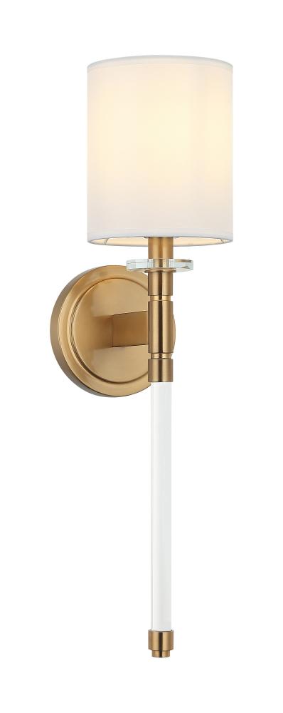 1 LT 5"W "FAIRBURN" AGED GOLD WALL SCONCE / FABRIC SHADE E12 10W LED