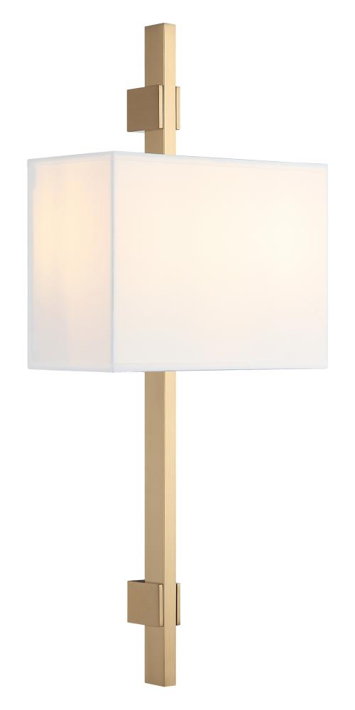 2 LT 10"W "BADGLEY" W WHITE FABRIC SHADE AGED GOLD WALL SCONCE E12 LED 10W