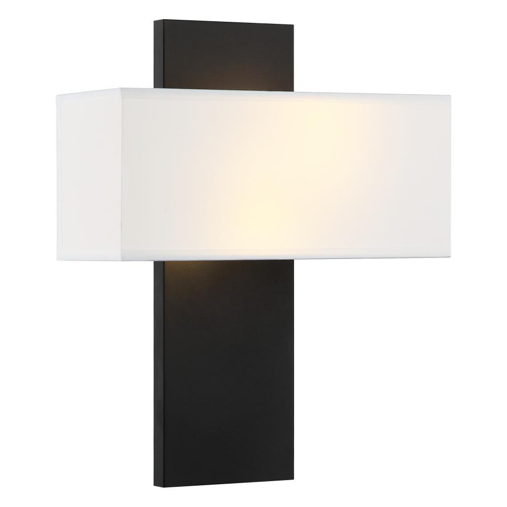 2 LT 11"W "STAFFORD" MATTE BLACK WALL SCONCE / FABRIC SHADE E12 10W LED