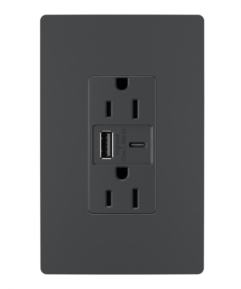 15A Tamper-Resistant Ultra-Fast USB Type A/C Outlet, Graphite