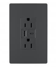 Legrand Canada R26USBAC6G - 15A Tamper-Resistant Ultra-Fast USB Type A/C Outlet, Graphite