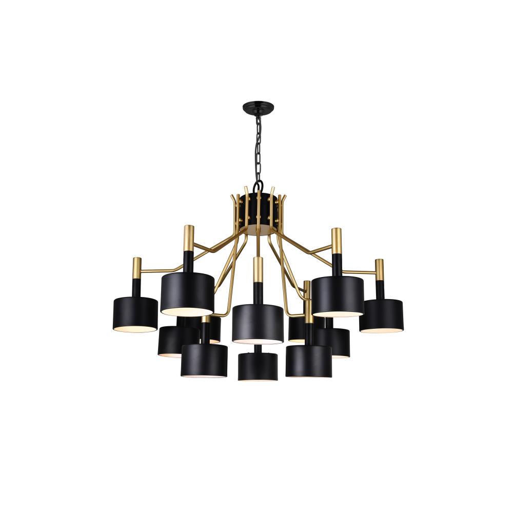 Corna 12 Light Down Chandelier With Matte Black & Satin Gold Finish