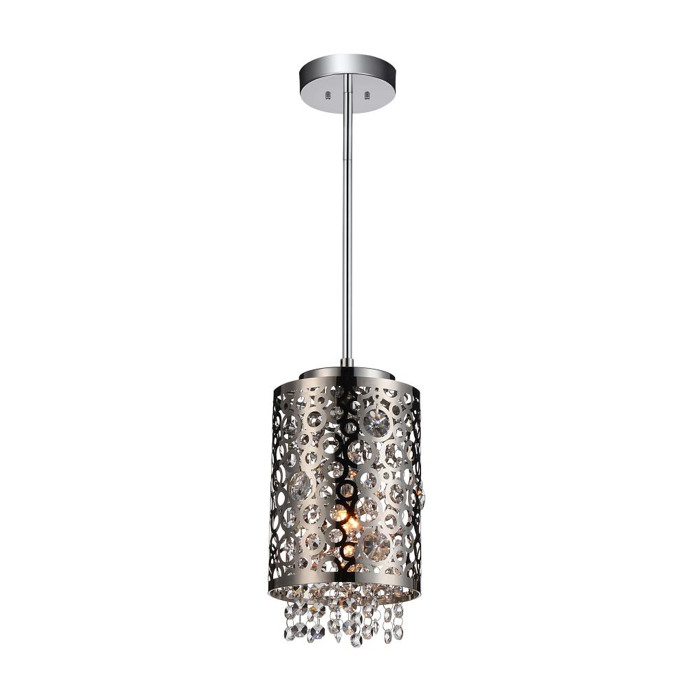 Bubbles 1 Light Drum Shade Mini Pendant With Chrome Finish