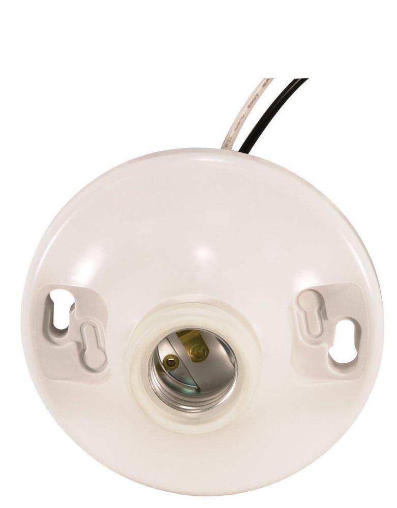 White Phenolic On-Off Pull Chain Ceiling Receptacle; 6" AWM B/W Leads 105C; 4-1/2" Diameter;