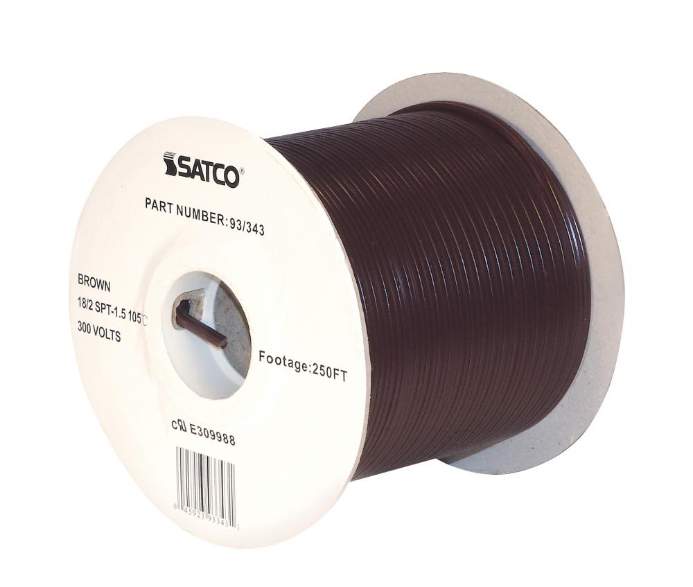 Lamp And Lighting Bulk Wire; 18/2 SPT-1.5 105C; 250 Foot/Spool; Brown