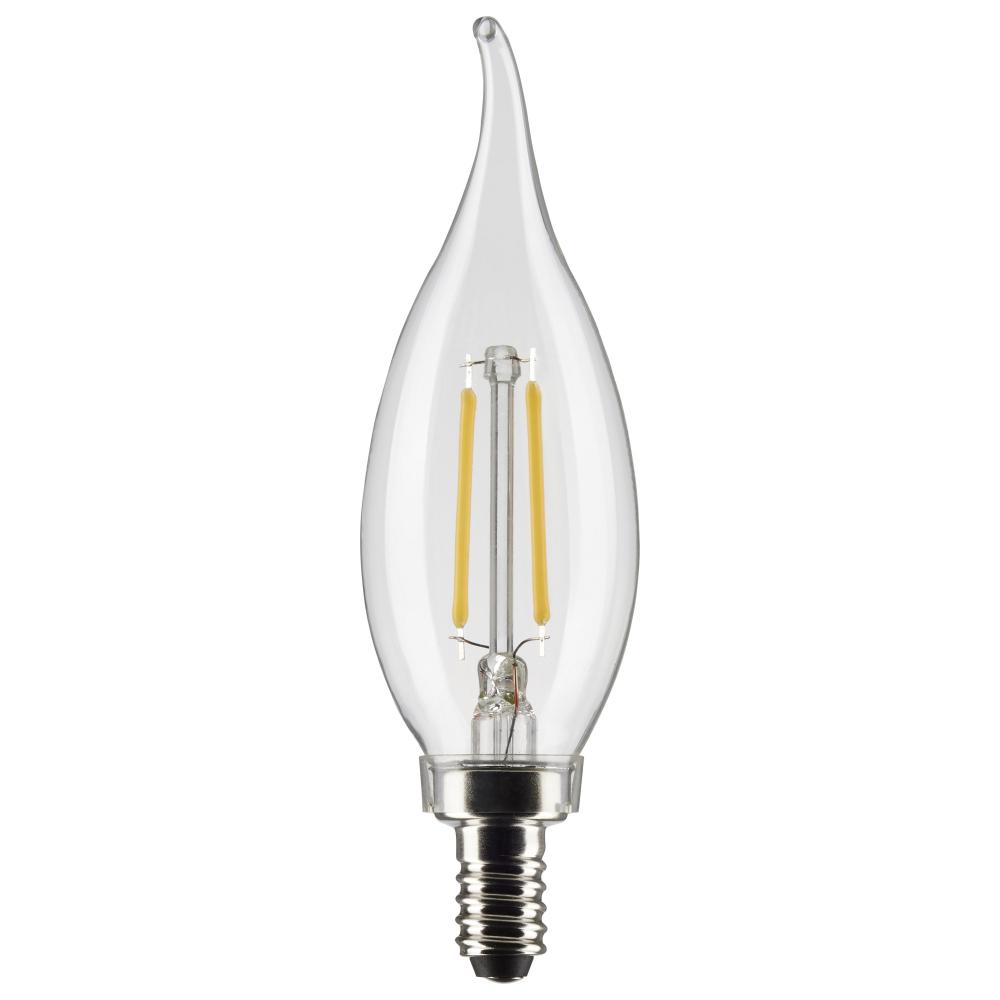 3 Watt CA10 LED; Clear; Candelabra Base; 2700K; 200 Lumens; 120 Volt; 2-Pack