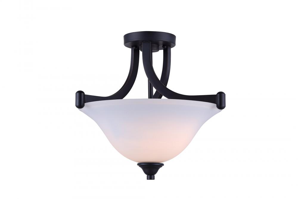 RUE, 2 Lt Semi-Flush mount, Flat Opal Glass, 60W Type A, 15" x 13"