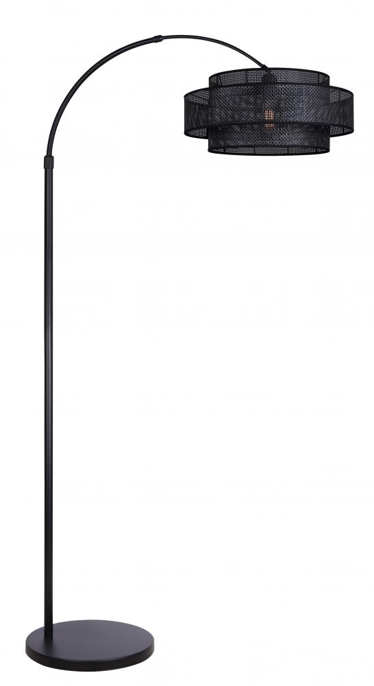 BELLAMY 82 in. Black Floor Lamp with Black Faux Rattan Shade and 3 Way Switch