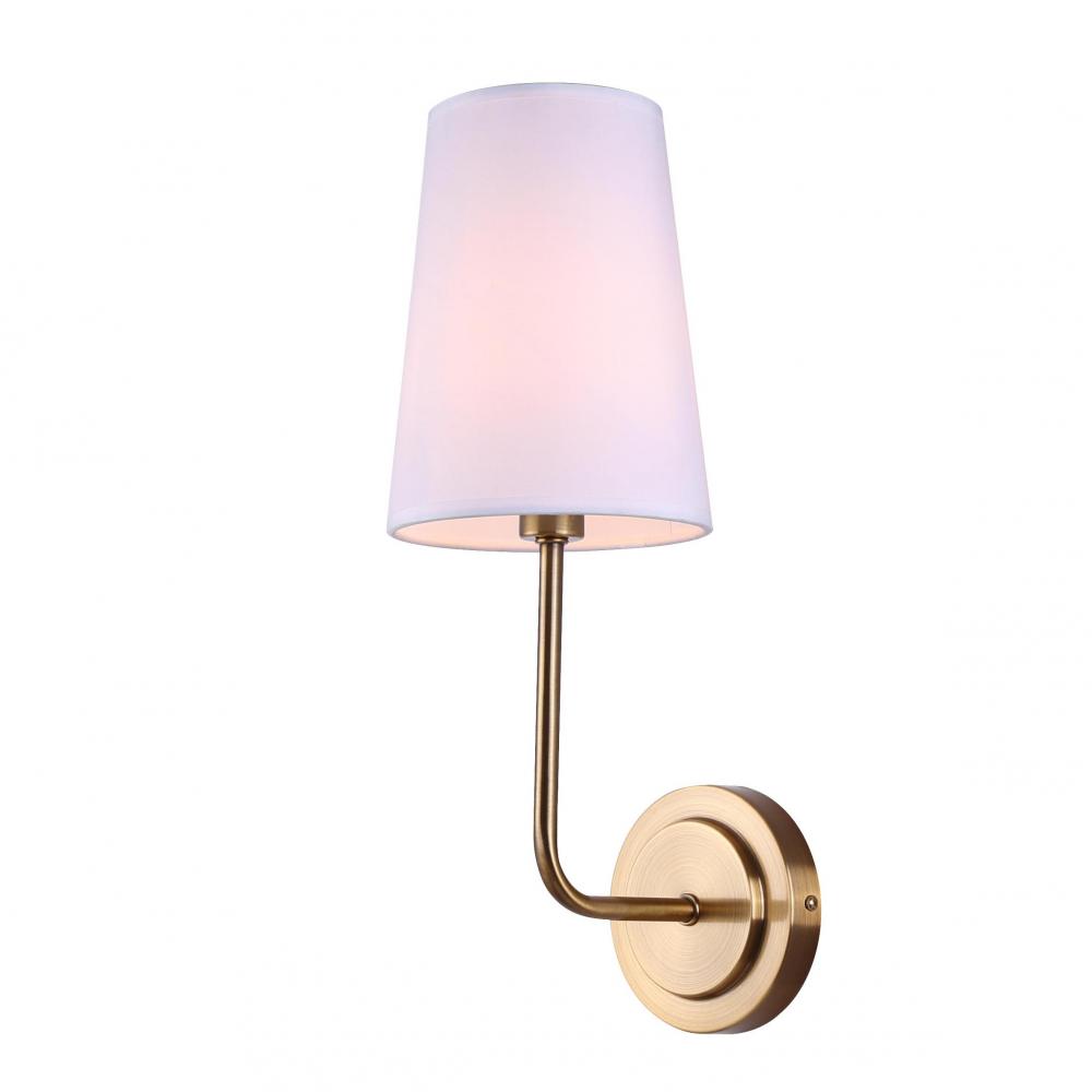 Amari 5.785 in. 1 Light Gold Sconce with White Fabric Shade