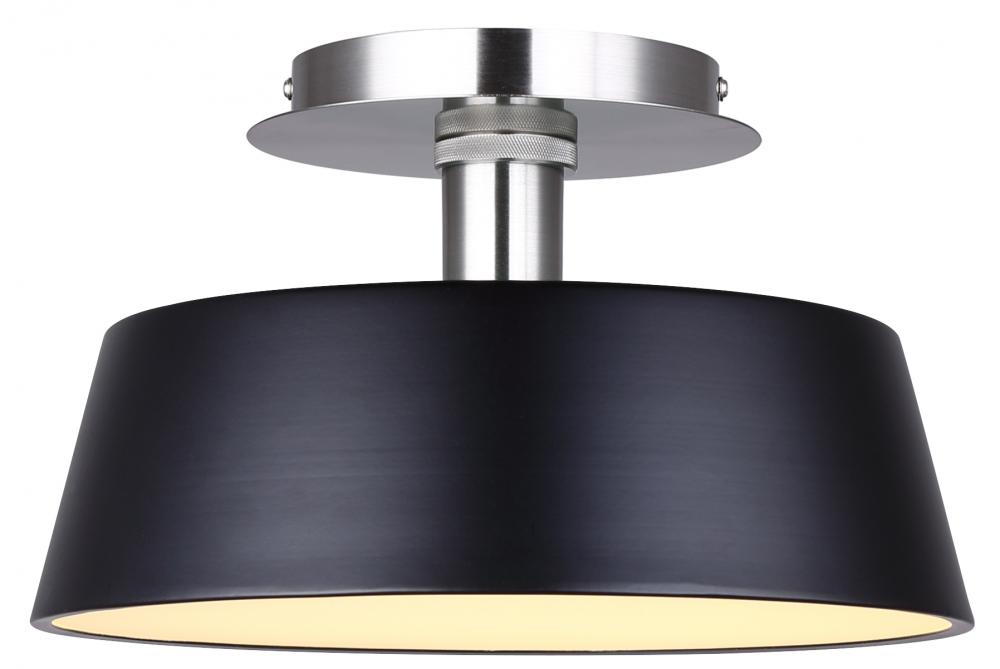 Jessa 12.75 in. 1 Light Integrated LED Matte Black Modern Flush Mount with Black Metal Shade