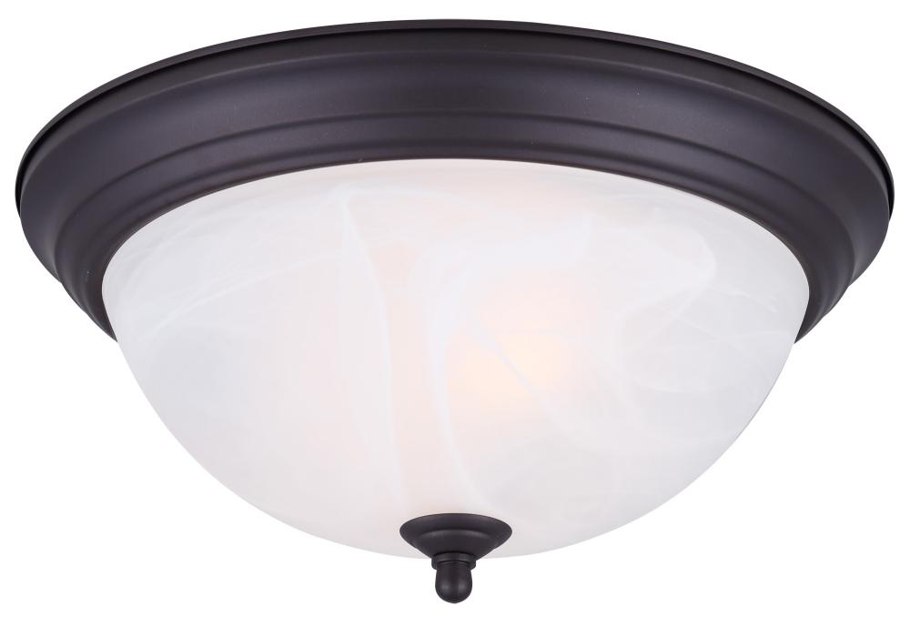 Fmount, 13" 2 Bulb Flushmount, Alabaster Glass, 60W Type A