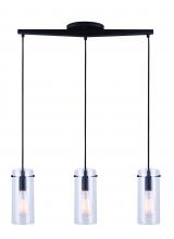 Canarm IPL759A03BK - JONI, IPL759A03BK -G-, MBK Color, 3 Lt Pendant, Clear Glass, 100W Type A, 29.875inch W x 19 - 61inch