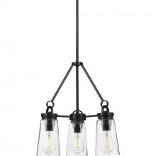 Progress P400235-031 - Stockbrace Collection Three-Light Matte Black and Clear Glass Farmhouse Style Chandelier Light