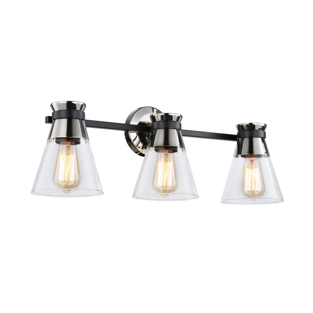 Kanata Collection 3-Light Vanity Light, Black & Brushed Nickel