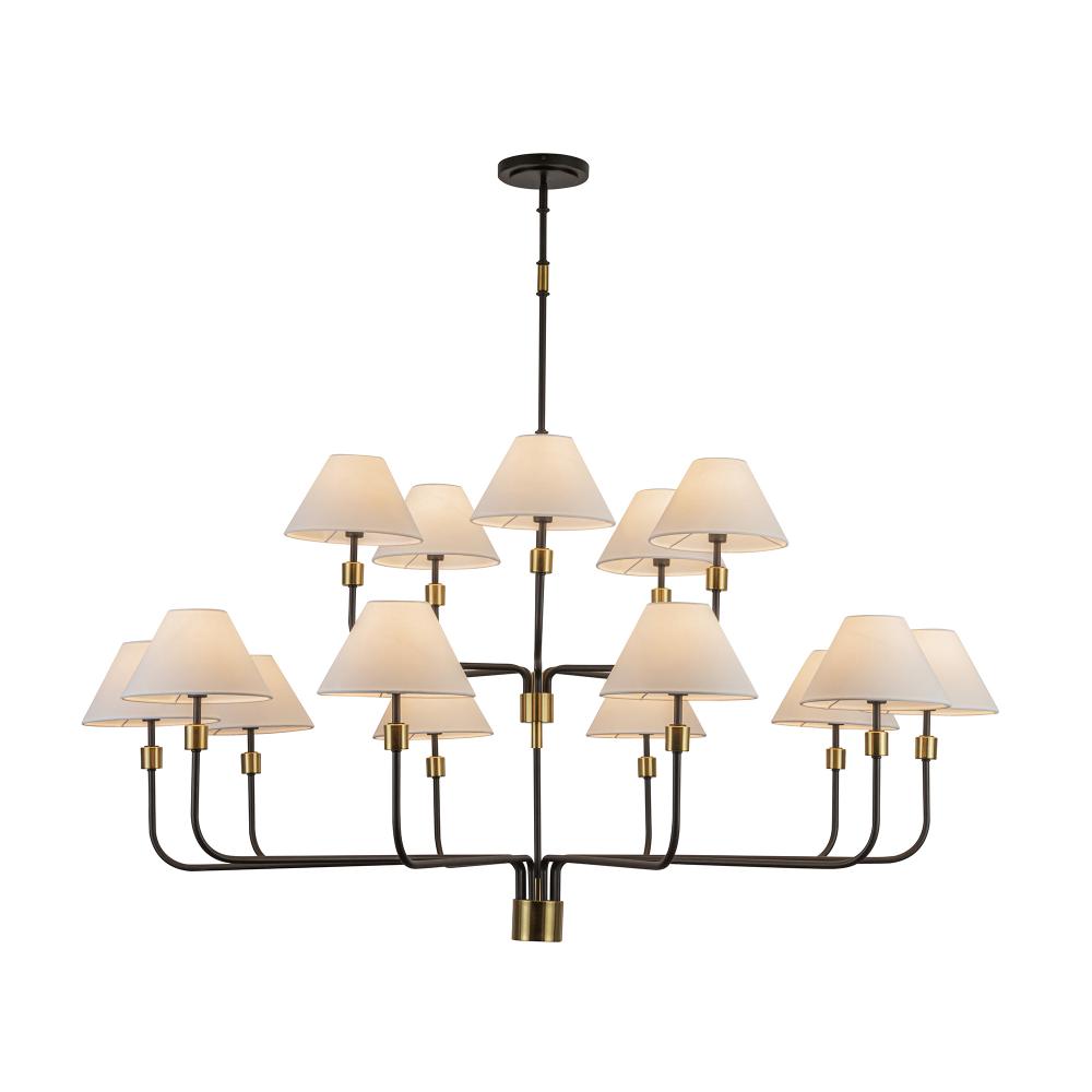 Providence 15 Light Chandelier, Black, Brushed Brass