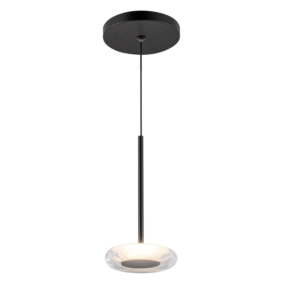 Stephord 4-in Black/Clear Glass LED Pendant