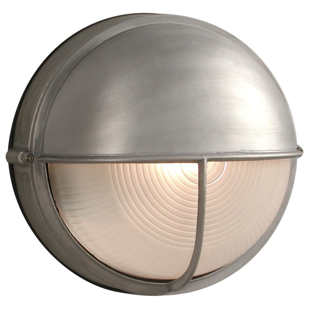 Cast Aluminum Marine Light with Hood - Satin Aluminum w/ Frosted Glass