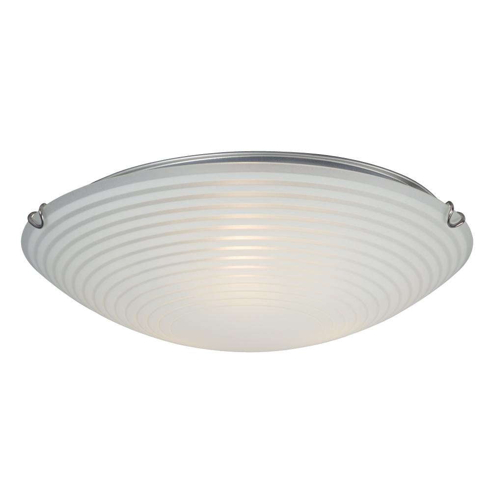 3-Light Flush Mount - Polished Chrome with White Striped Glass Shade