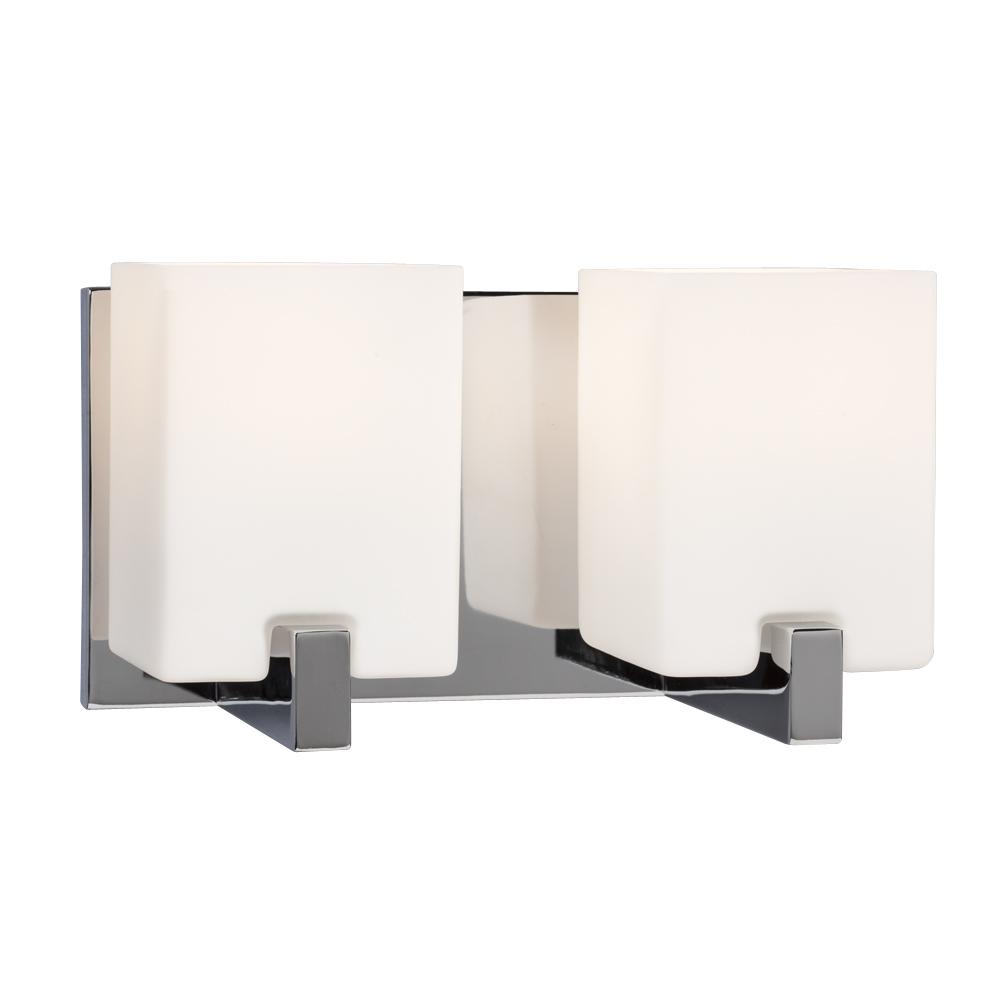 2-Light Vanity Light - Polished Chrome with Square White Opal Glass Shades