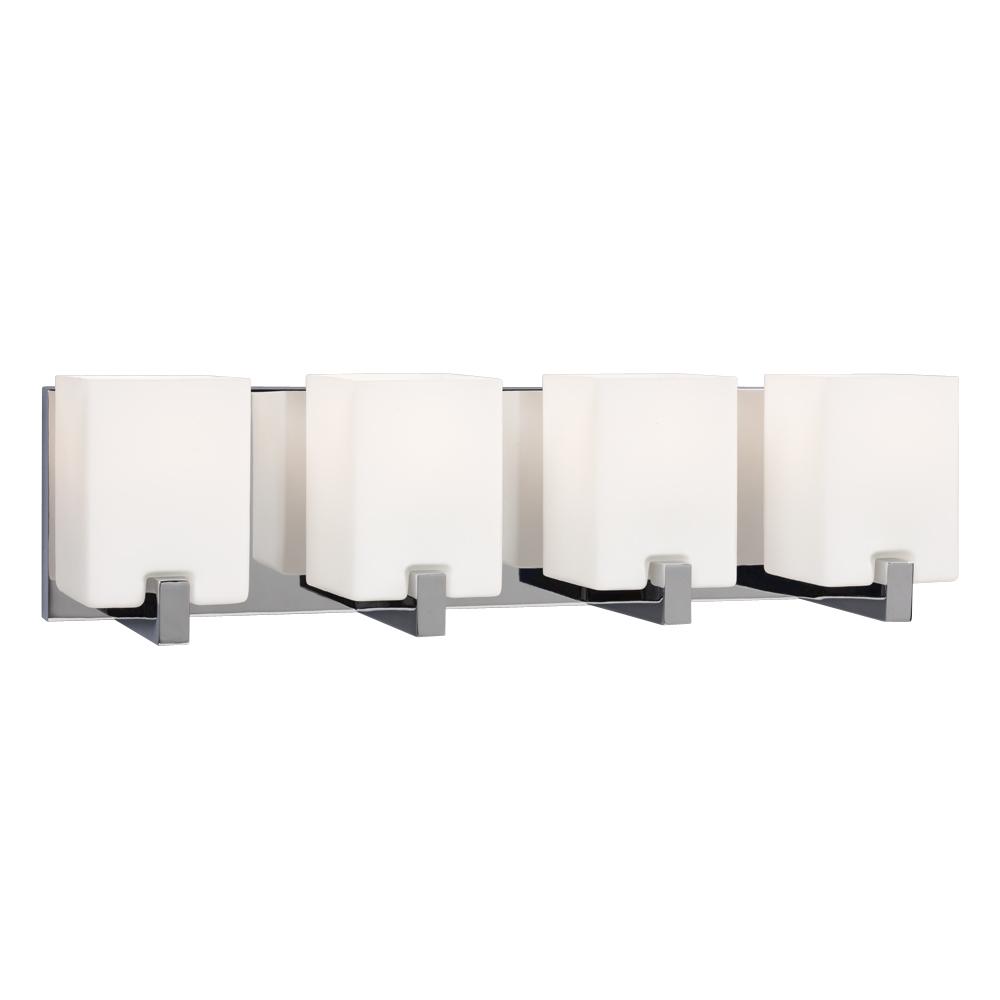 4-Light Vanity Light - Polished Chrome with Square White Opal Glass Shades