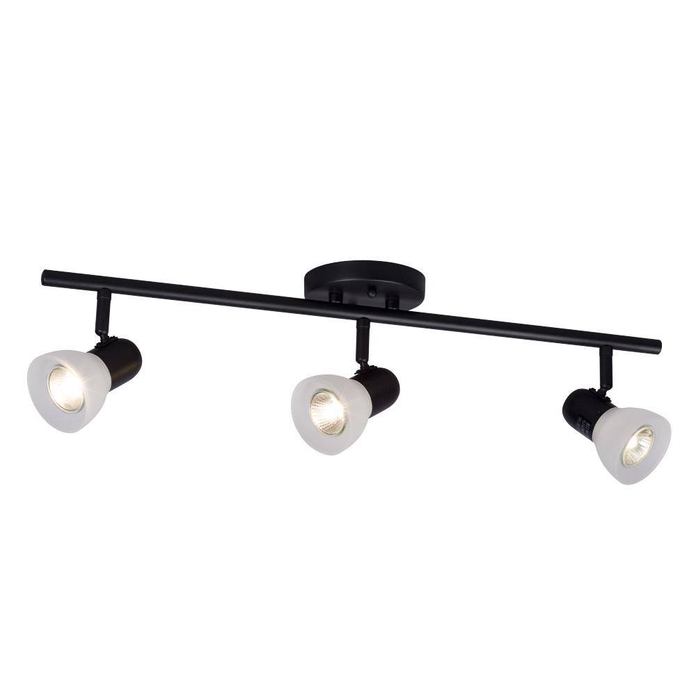 Three Light Halogen Track Light - Black w/ Frosted Glass