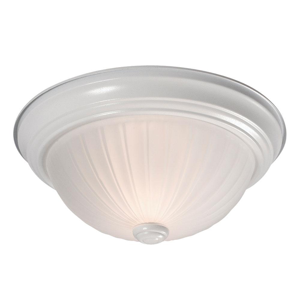 Flush Mount Ceiling Light - in White  finish with Frosted Melon Glass
