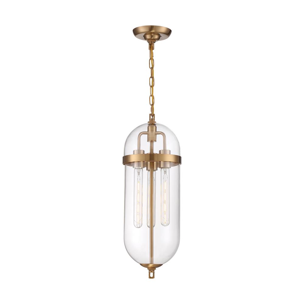 Fathom - 3 Light Pendant - with Clear Glass - Natural Brass Finish