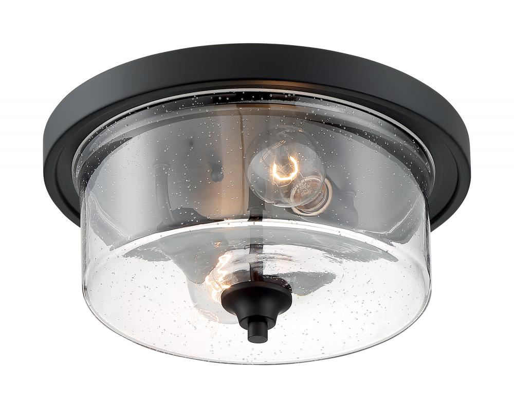 Bransel - 2 Light Flush Mount with Seeded Glass - Matte Black Finish