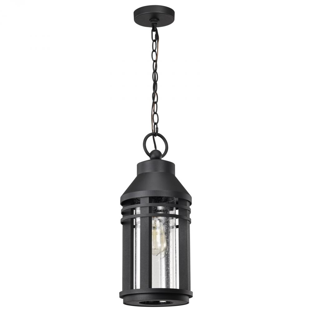 Wilton; 1 Light Hanging Lantern; Matte Black with Clear Seeded Glass